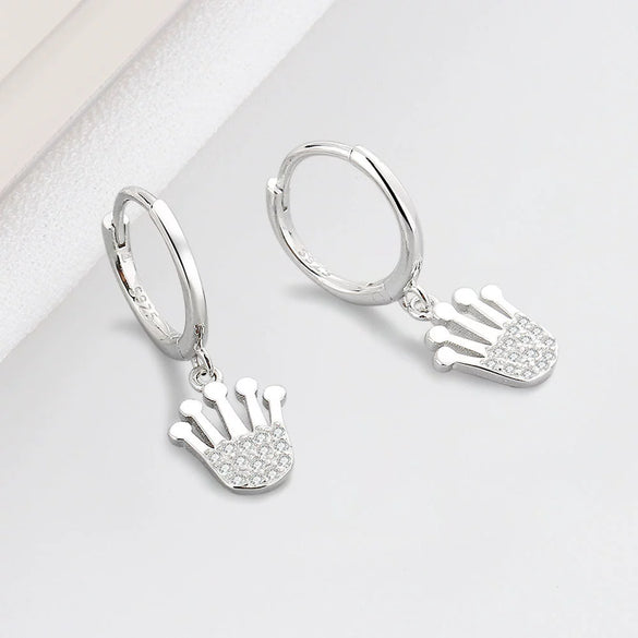 Fashion Crown Shaped Zircon Inlaid Sterling Silver Earrings Geometric Electroplated Ear Buckle Style
