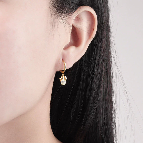 Fashion Crown Shaped Zircon Inlaid Sterling Silver Earrings Geometric Electroplated Ear Buckle Style
