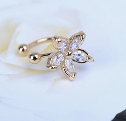 Fashion Crystal Daisy U-Shaped Camellia Ear Clips Single Jewelry Wholesale