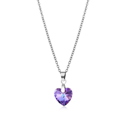 Fashion Crystal Heart-shape Titanium Steel Necklace Wholesale