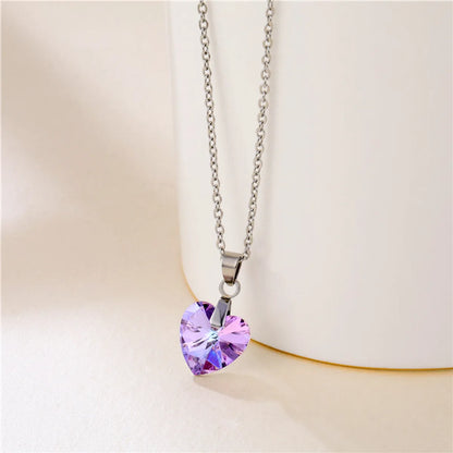 Fashion Crystal Heart-shape Titanium Steel Necklace Wholesale