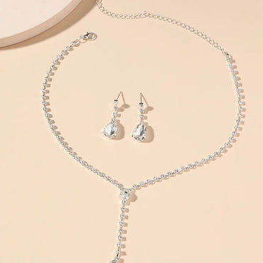 Fashion Crystal Long Pendent Necklace And Earring Set