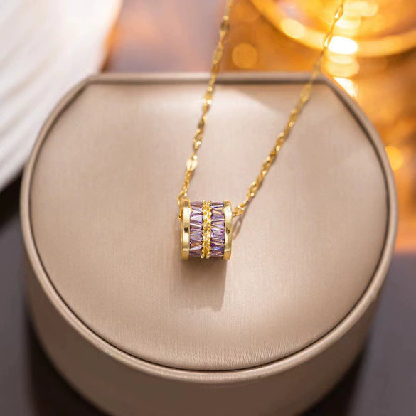 Fashion Crystal Transfer Bead Necklace For Women Titanium Steel Ball Chain With Geometric Pattern Electroplated