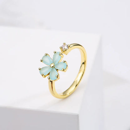 Fashion Cute 18k Gold Plated Flower-shaped Zircon Inlaid Open Ring Female