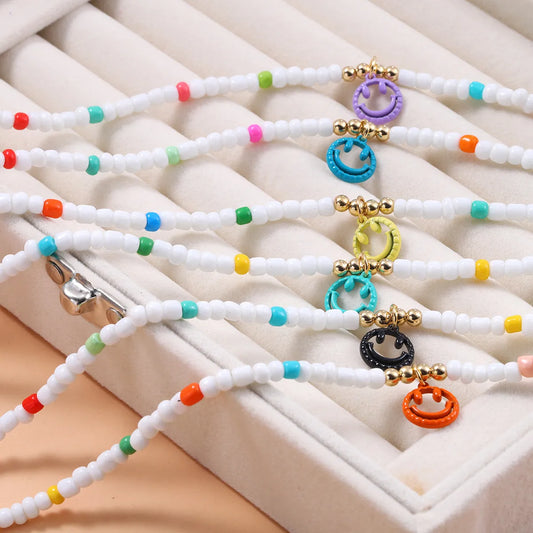 Fashion Cute Colorful Smile Face Pendant Resin Collarbone Chain