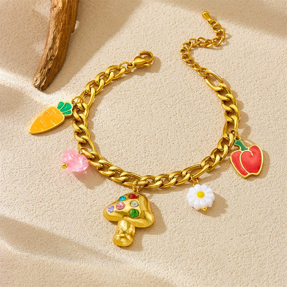 Fashion Cute Fruit Pattern Stainless Steel Pendant Bracelet With Electroplating
