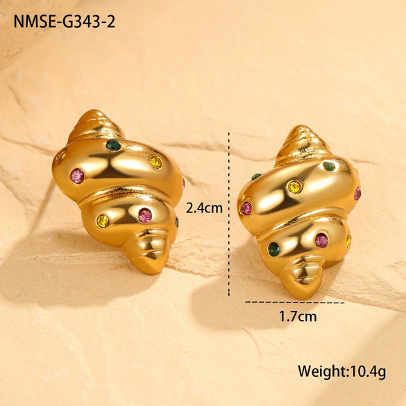 Fashion Cute Geometric Croissant Stainless Steel 18K Electroplated Women's Earrings With Colorful Zircon