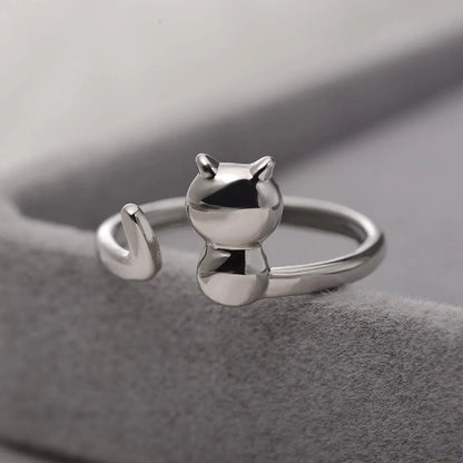 Fashion Cute Girl Opening Adjustable Glossy Lucky Cat Copper Ring