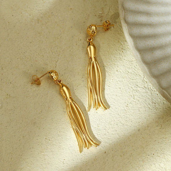Fashion Cute Octopus Stainless Steel Tassel Earrings With Electroplating For Women