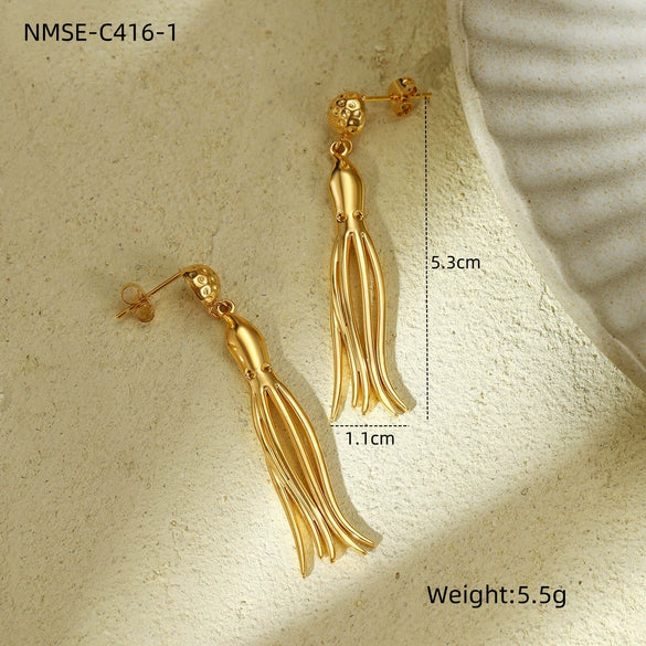 Fashion Cute Octopus Stainless Steel Tassel Earrings With Electroplating For Women