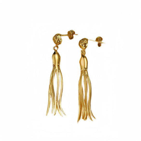 Fashion Cute Octopus Stainless Steel Tassel Earrings With Electroplating For Women