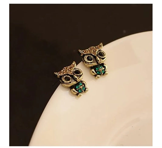 Fashion Cute Retro Diamonds Owl Stud Earrings Hollow Out Animal