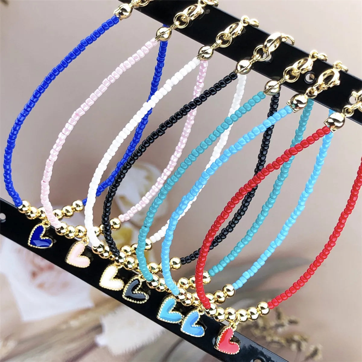 Fashion Design Heart-shaped Dripping Oil Beads Bracelet