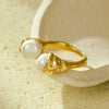 Fashion Design Stainless Steel Inlaid Pearl Open Ring With Electroplating For Women