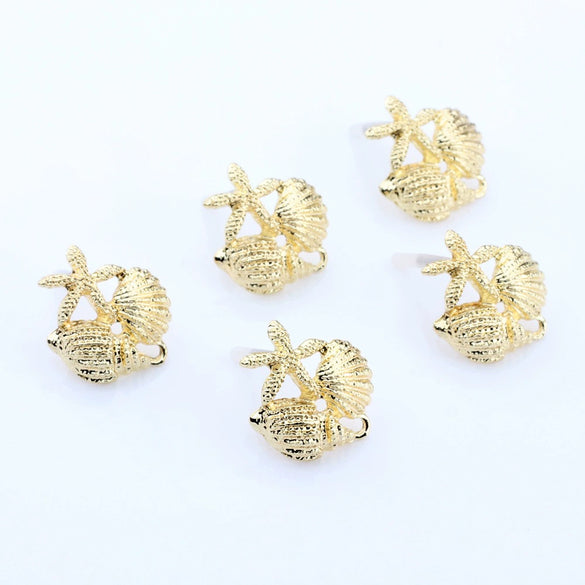 Fashion Design Starfish Conch Shell Earrings For Women Zinc Alloy With Electroplating Marine Life Inspired