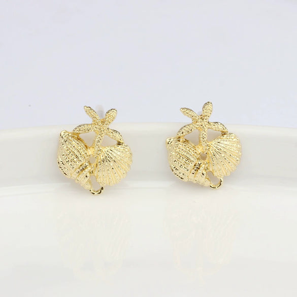 Fashion Design Starfish Conch Shell Earrings For Women Zinc Alloy With Electroplating Marine Life Inspired