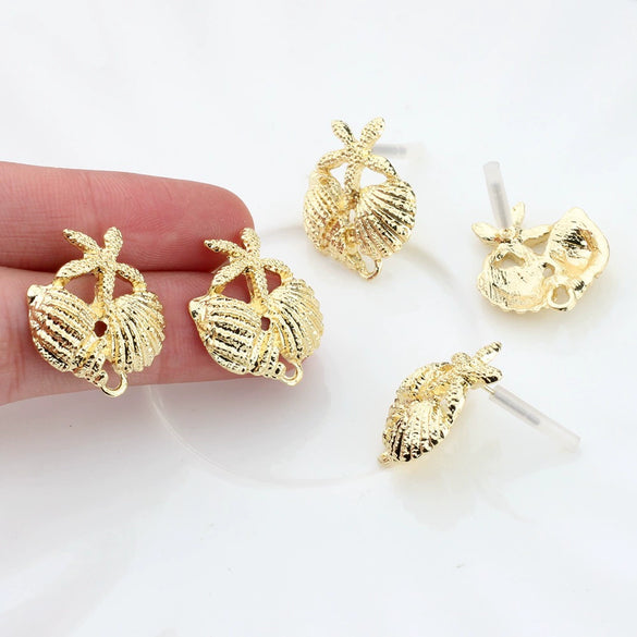 Fashion Design Starfish Conch Shell Earrings For Women Zinc Alloy With Electroplating Marine Life Inspired
