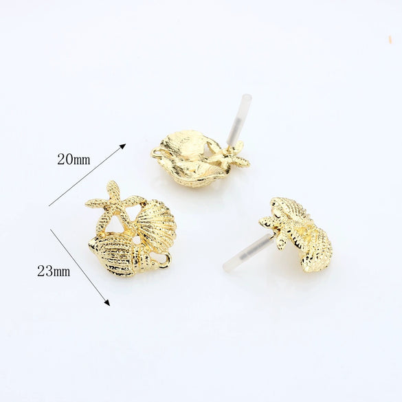 Fashion Design Starfish Conch Shell Earrings For Women Zinc Alloy With Electroplating Marine Life Inspired