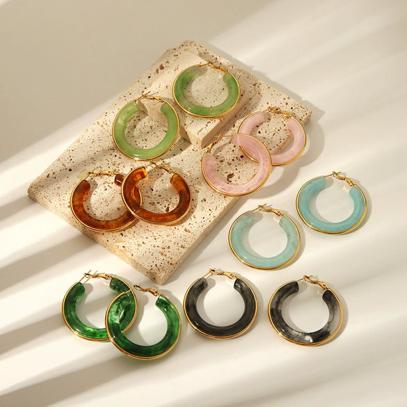 Fashion Design Women's Stainless Steel Thick Circle Earrings With Geometric Styling And Electroplating