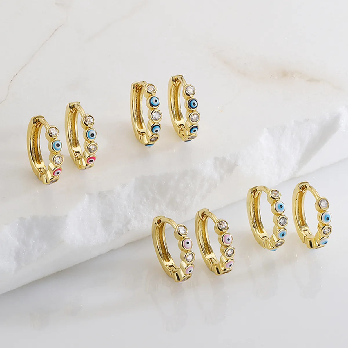 Fashion Devil's Eye Copper Enamel Gold Plated Zircon Hoop Earrings 1 Pair