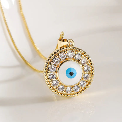 Fashion Devil's Eye Copper Inlay Zircon Pendant Necklace