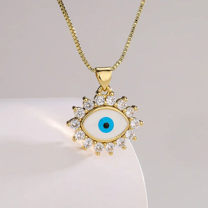 Fashion Devil's Eye Copper Inlay Zircon Pendant Necklace