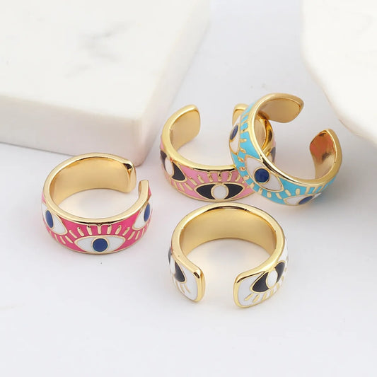 Fashion Devil's Eye Copper Open Ring Inlay Resin Copper Rings