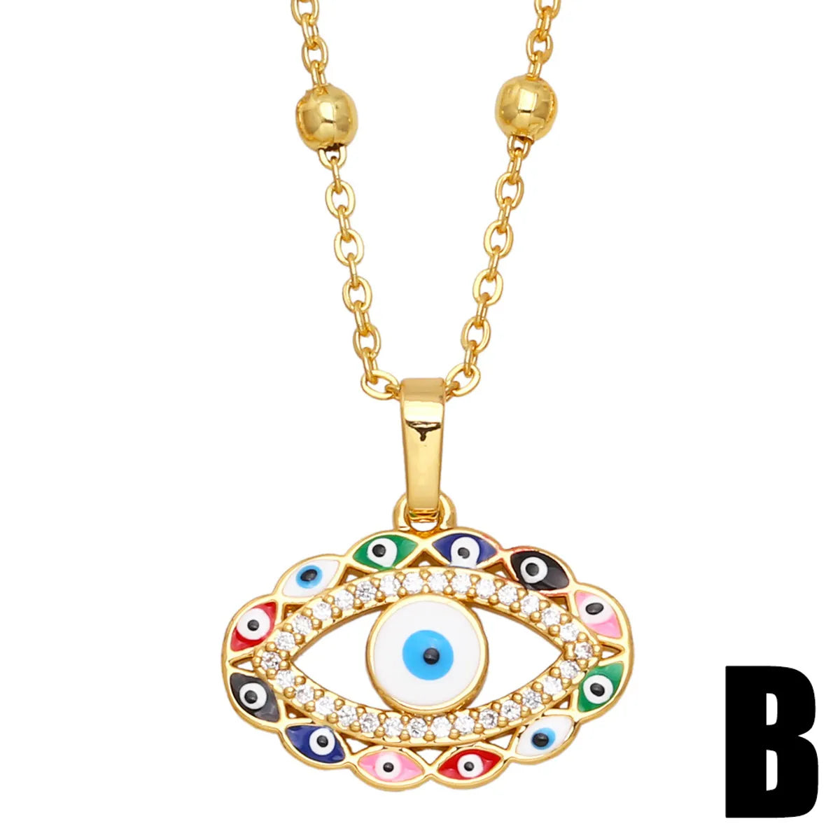 Fashion Devil's Eye Copper Pendant Necklace Enamel Inlay Zircon Copper Necklaces