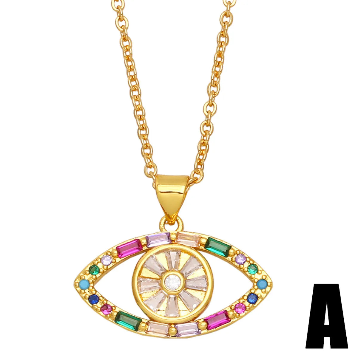 Fashion Devil's Eye Copper Pendant Necklace Enamel Inlay Zircon Copper Necklaces