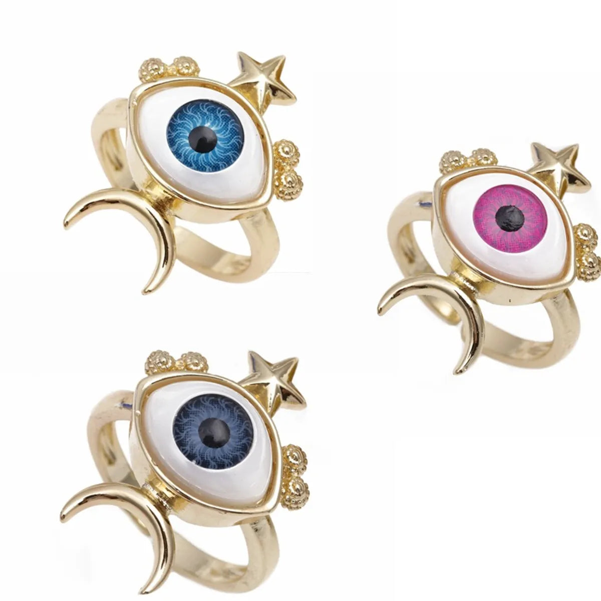 Fashion Devil's Eye Copper Rings Inlay Zircon Copper Rings