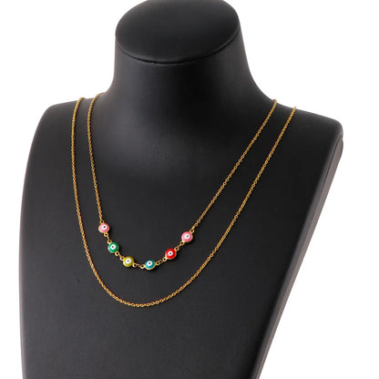 Fashion Devil's Eye Gold Multi-layer Stainless Steel Collarbone Necklace Wholesale