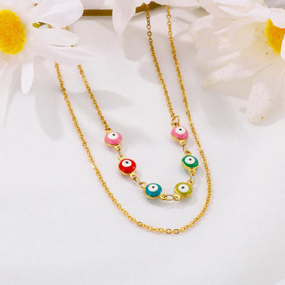 Fashion Devil's Eye Gold Multi-layer Stainless Steel Collarbone Necklace Wholesale