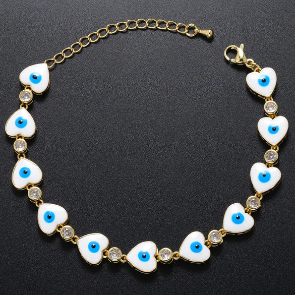Fashion Devil'S Eye Heart Shape Copper Bracelets Enamel Inlay Artificial Gemstones Copper Bracelets