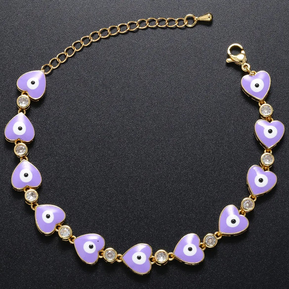 Fashion Devil'S Eye Heart Shape Copper Bracelets Enamel Inlay Artificial Gemstones Copper Bracelets