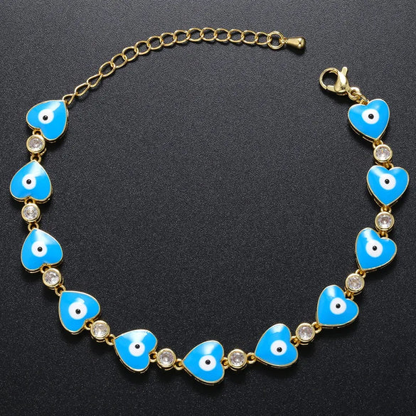 Fashion Devil'S Eye Heart Shape Copper Bracelets Enamel Inlay Artificial Gemstones Copper Bracelets