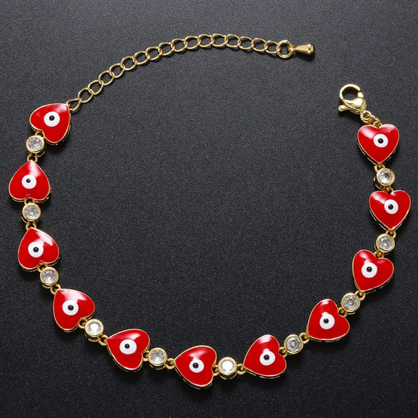 Fashion Devil'S Eye Heart Shape Copper Bracelets Enamel Inlay Artificial Gemstones Copper Bracelets