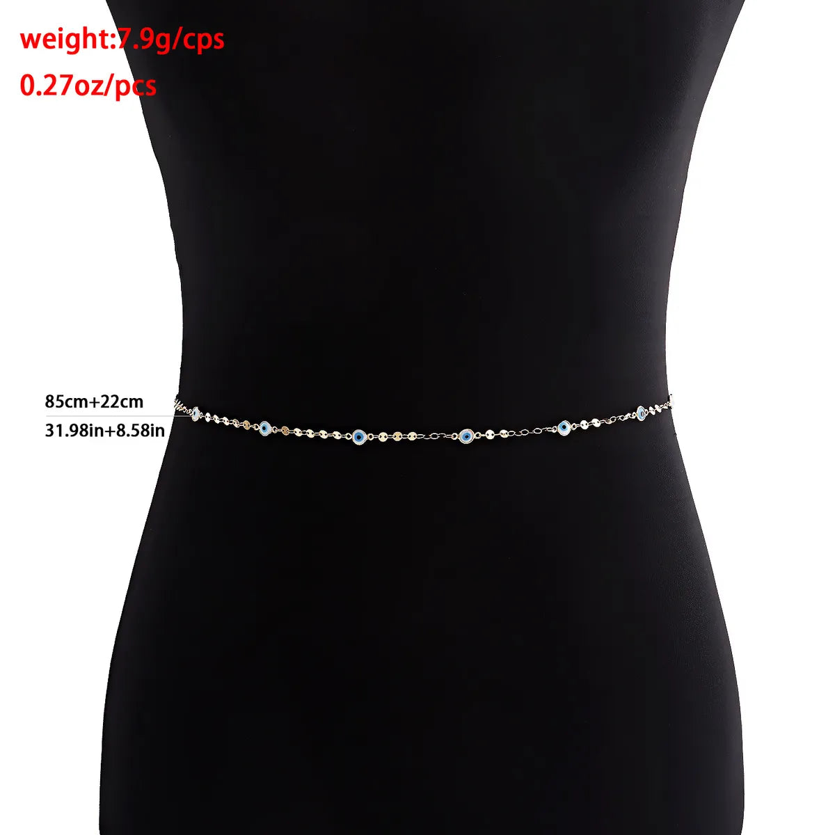 Fashion Devil'S Eye Metal Artificial Gemstones Waist Chain