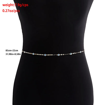 Fashion Devil'S Eye Metal Artificial Gemstones Waist Chain