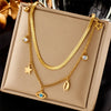 Fashion Devil's Eye Titanium Steel Plating Rhinestones Layered Necklaces