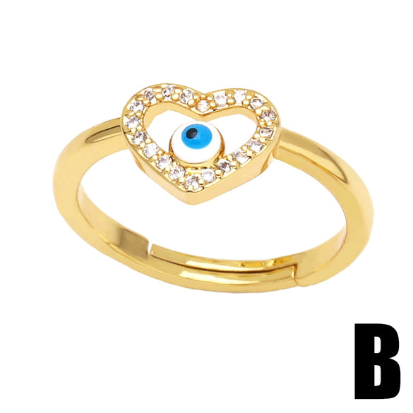 Fashion Devil's Eye Open Ring For Women Copper Material With Inlaid Zircon Geometric Style