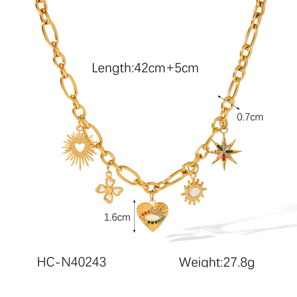 Fashion Devil's Eye Stainless Steel And Titanium Steel Rhinestone Women's Y2k Cross Chain Necklace With Geometric Pattern And Electroplating
