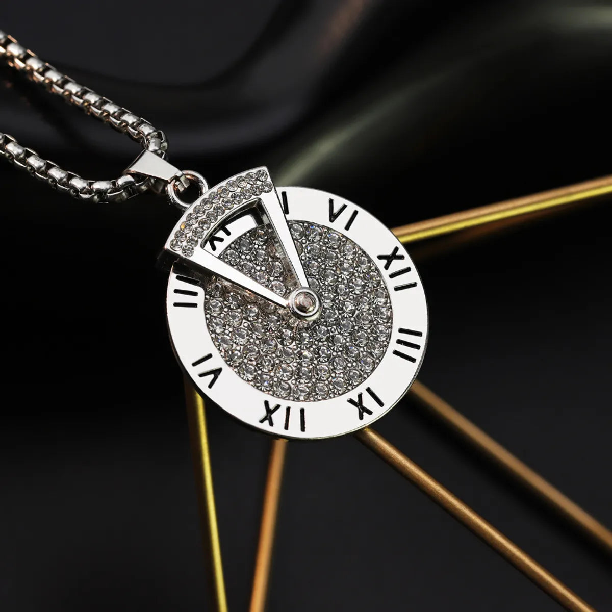 Fashion Dial Stainless Steel Necklace Plating Rhinestones Stainless Steel Necklaces