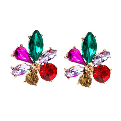 Fashion Diamond Alloy Inlaid Glass Flower Earrings