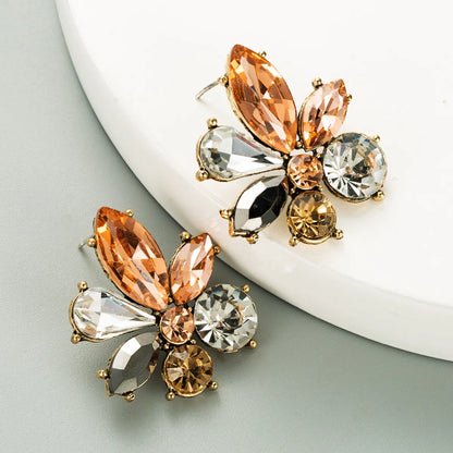 Fashion Diamond Alloy Inlaid Glass Flower Earrings