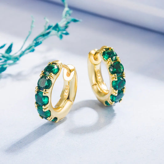 Fashion Diamond Emerald Geometric Copper 14k Gold Earrings Female