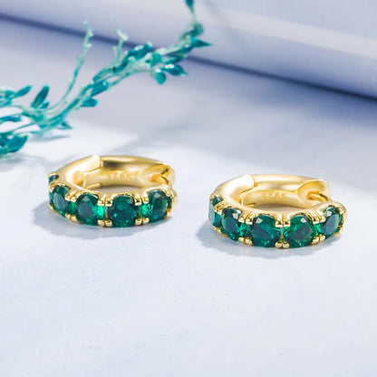 Fashion Diamond Emerald Geometric Copper 14k Gold Earrings Female