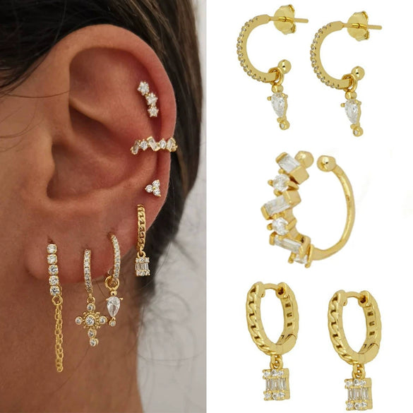 Fashion Diamond Explosion Zircon Earrings With Geometric Design