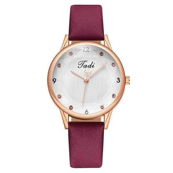 Fashion Diamond Heart Women's Quartz Watch With Imitation Leather Strap And Stainless Steel Buckle