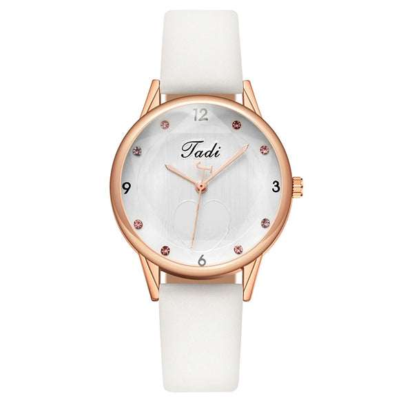 Fashion Diamond Heart Women's Quartz Watch With Imitation Leather Strap And Stainless Steel Buckle
