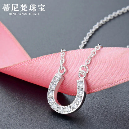 Fashion Diamond Horseshoe S925 Silver Necklace Simple Female Short Necklace Wholesale